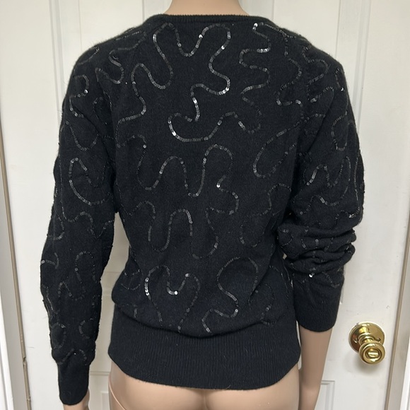 Vintage 80’s Black Wool Angora Sequins Pullover Sweater Dolman Sleeve Size Sm - Picture 4 of 5